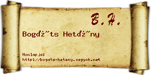 Bogáts Hetény névjegykártya